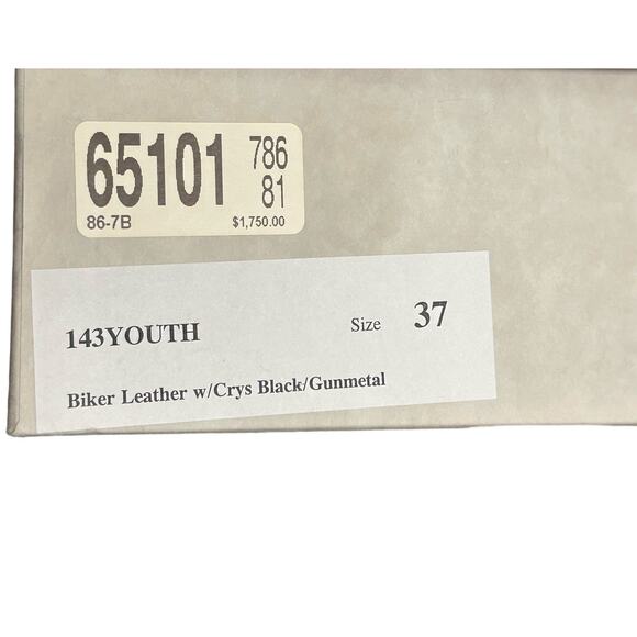 NEW Jimmy Choo Black Leather Biker Boots Gunmetal Crystal Embellished 37 / US 7 - Picture 7 of 10